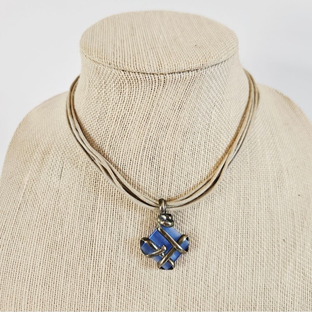 Vintage Artisan Made Blue Tumbled Sea Glass Wire Wrapped Pendant Necklace